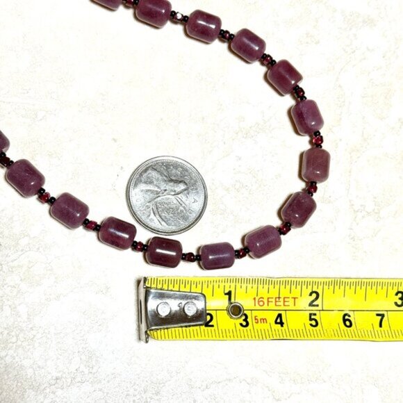 Purple Chalcedony Garnet Matinee Necklace, Genuine Gemstone Beaded Necklace - Picture 14 of 15